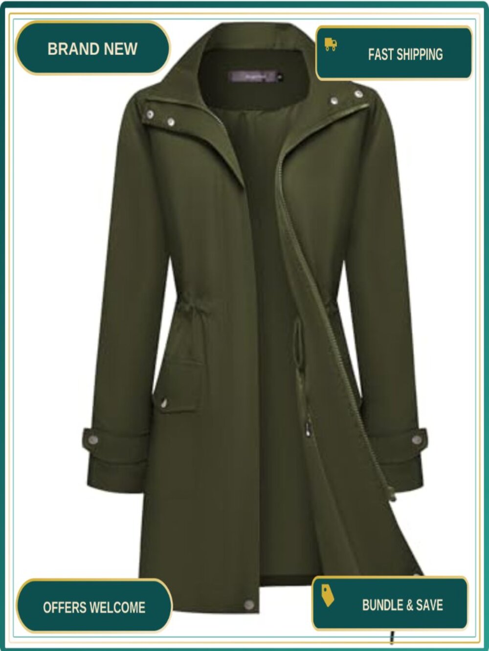 Waterproof Rain Jacket with Hood Trench Coat Lightweight Long Windbreaker